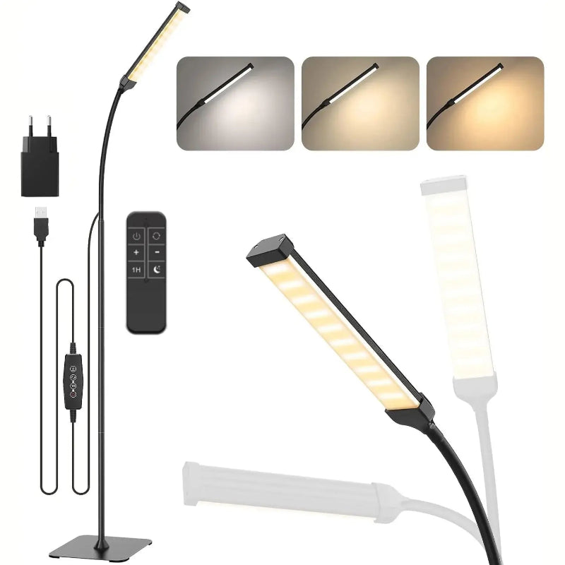 Luminária de Chão LED Regulável, com controle remoto, temporizador, Moderno Preto CAZANE