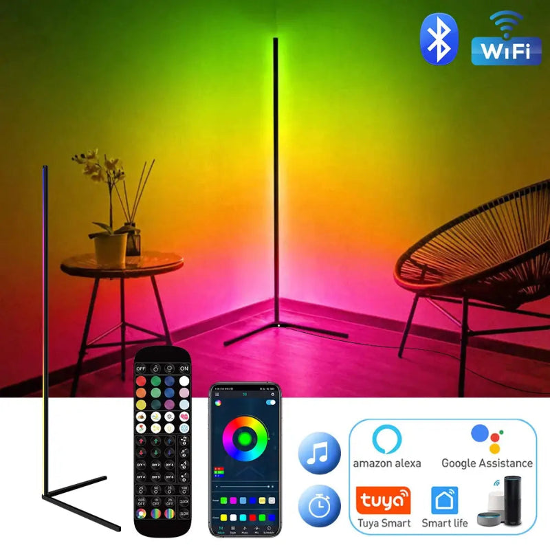 Luminária de Chão de Canto RGB Moderno Inteligente Preto CAZANE