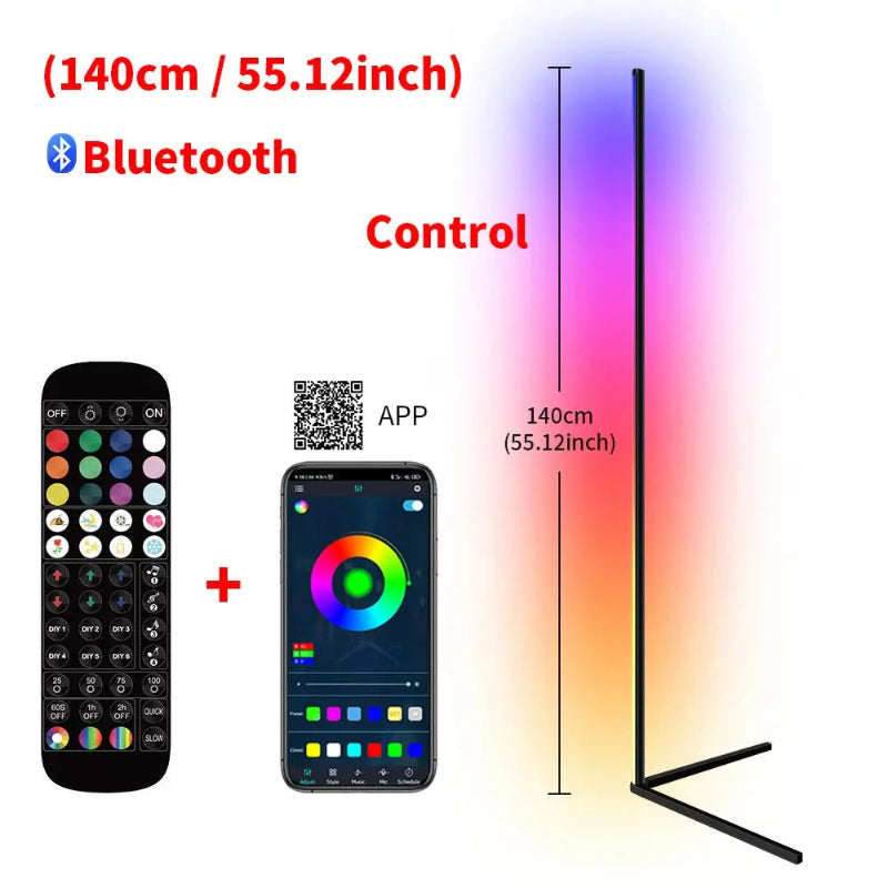 Luminária de Chão de Canto RGB Moderno Inteligente Preto CAZANE