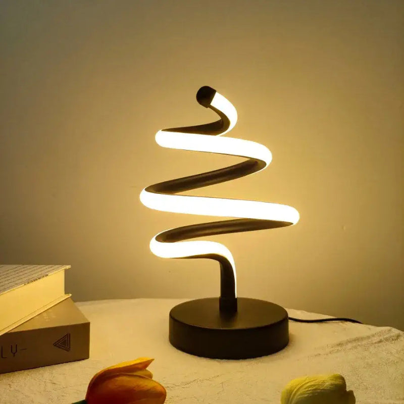 Luminária de Mesa Espiral Árvore LED USB Moderna Alumínio Preto CAZANE