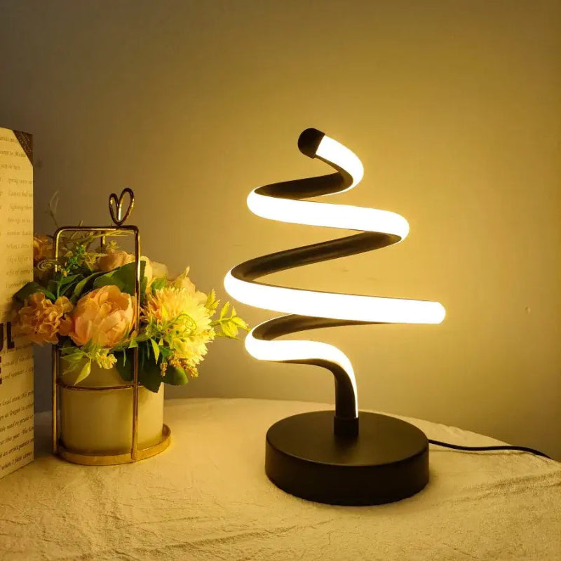 Luminária de Mesa Espiral Árvore LED USB Moderna Alumínio Preto CAZANE