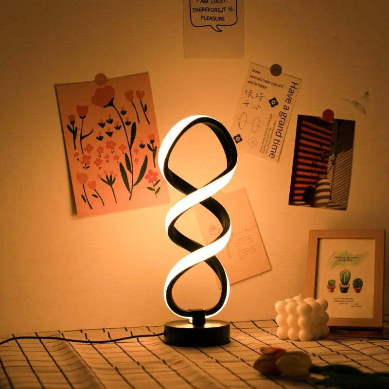 Luminária de Mesa Espiral Laço LED USB Moderna Alumínio Preto CAZANE