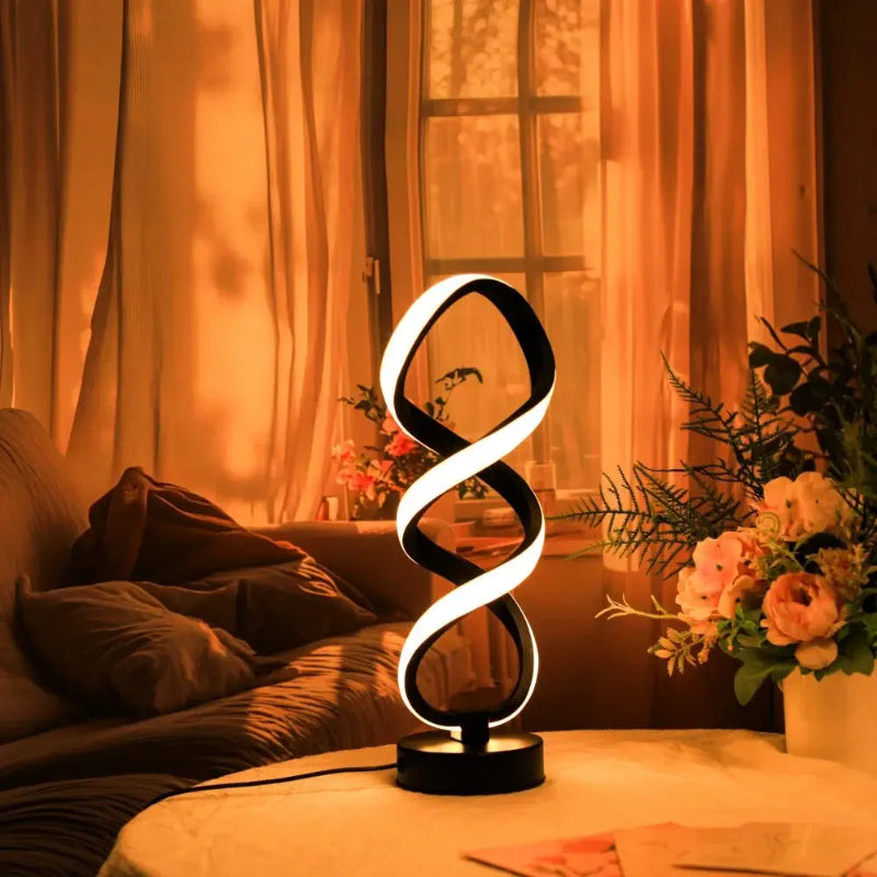 Luminária de Mesa Espiral Laço LED USB Moderna Alumínio Preto CAZANE