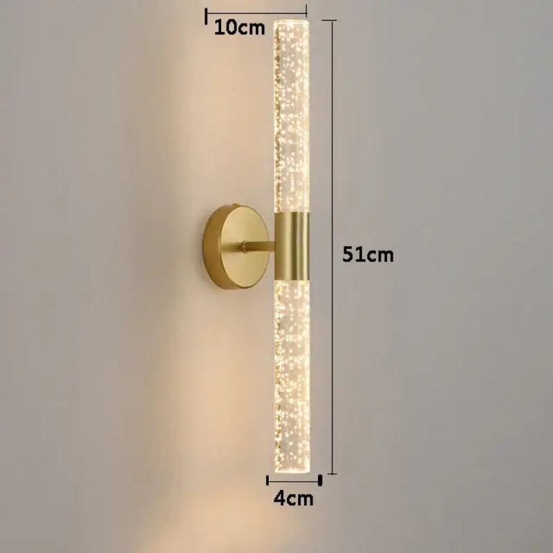 Luminária de Parede Bastão Cristal LED Moderna Alumínio Dourado CAZANE