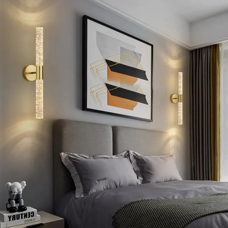 Luminária de Parede Bastão Cristal LED Moderna Alumínio Dourado CAZANE