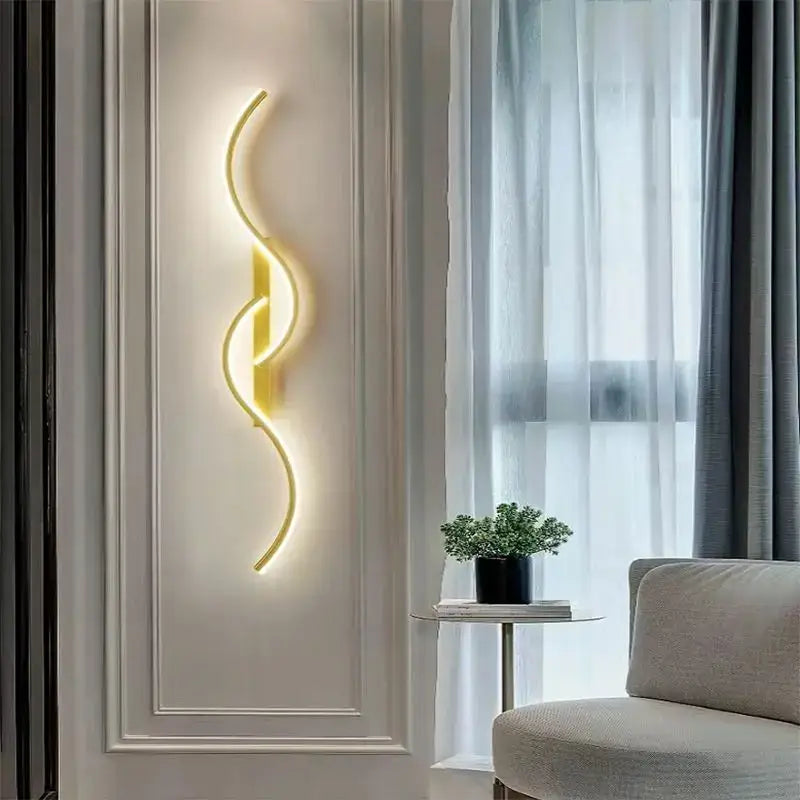 Luminária de Parede Linear Lúmen LED Moderna Arandela Minimalista Dourada Alumínio CAZANE