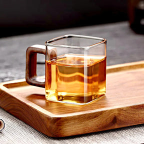 Caneca de Café de Vidro com Alça de Madeira