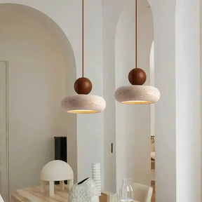 Luminária Pendente Vintage com Madeira de Nogueira Mármore Moderna CAZANE