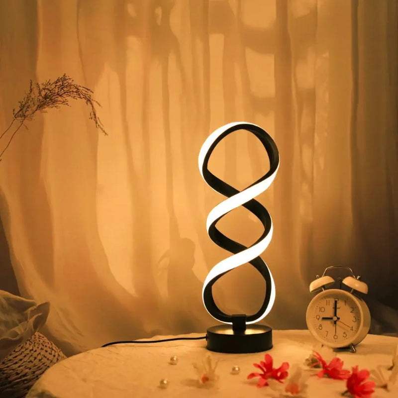 Luminária de Mesa Espiral Laço LED USB Moderna Alumínio Preto CAZANE