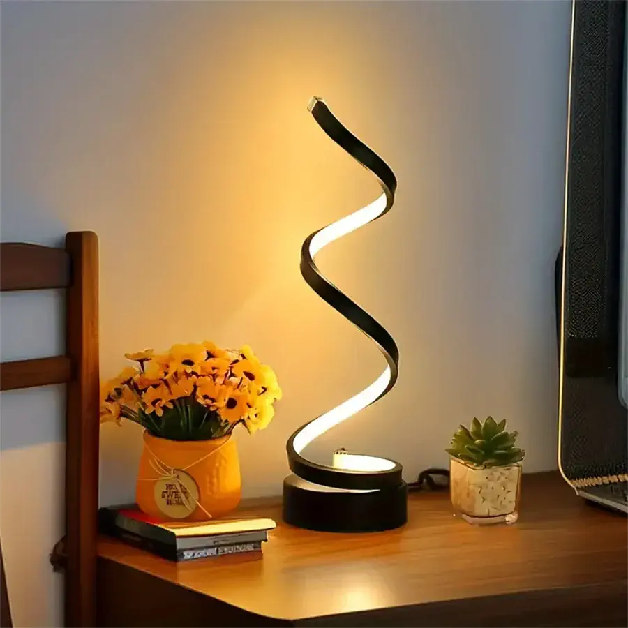 Luminária de Mesa Espiral Lux LED USB Ajustável Moderna Alumínio Preta CAZANE