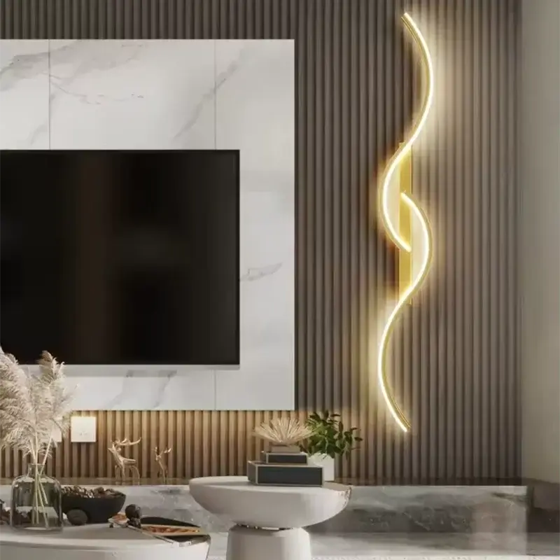 Luminária de Parede Linear Lúmen LED Moderna Arandela Minimalista Dourada Alumínio CAZANE
