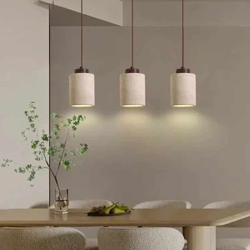 Luminária Pendente Vintage Nogueira Moderna Bege Mármore CAZANE